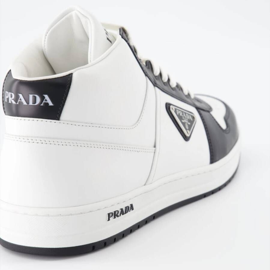 Prada Downtown Bicolor Leren High-Top Sneakers White Heren