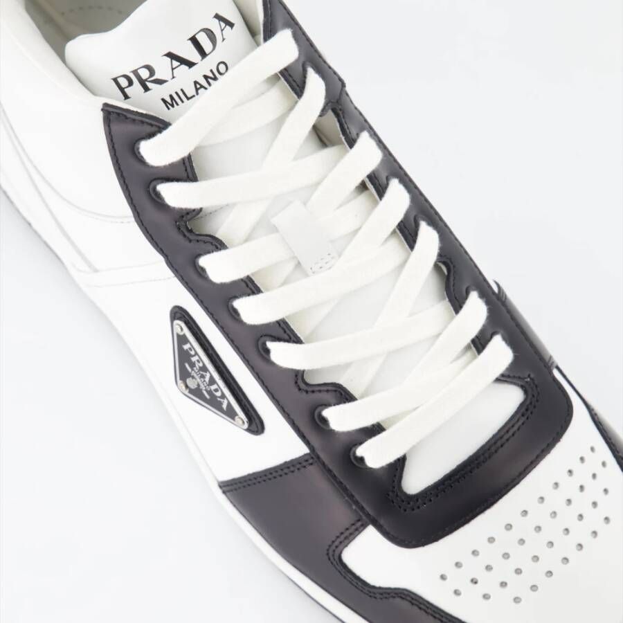 Prada Downtown Bicolor Leren High-Top Sneakers White Heren