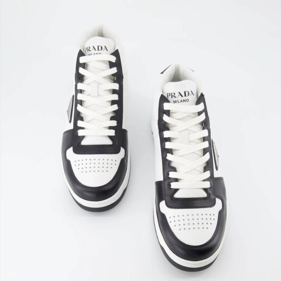 Prada Downtown Bicolor Leren High-Top Sneakers White Heren