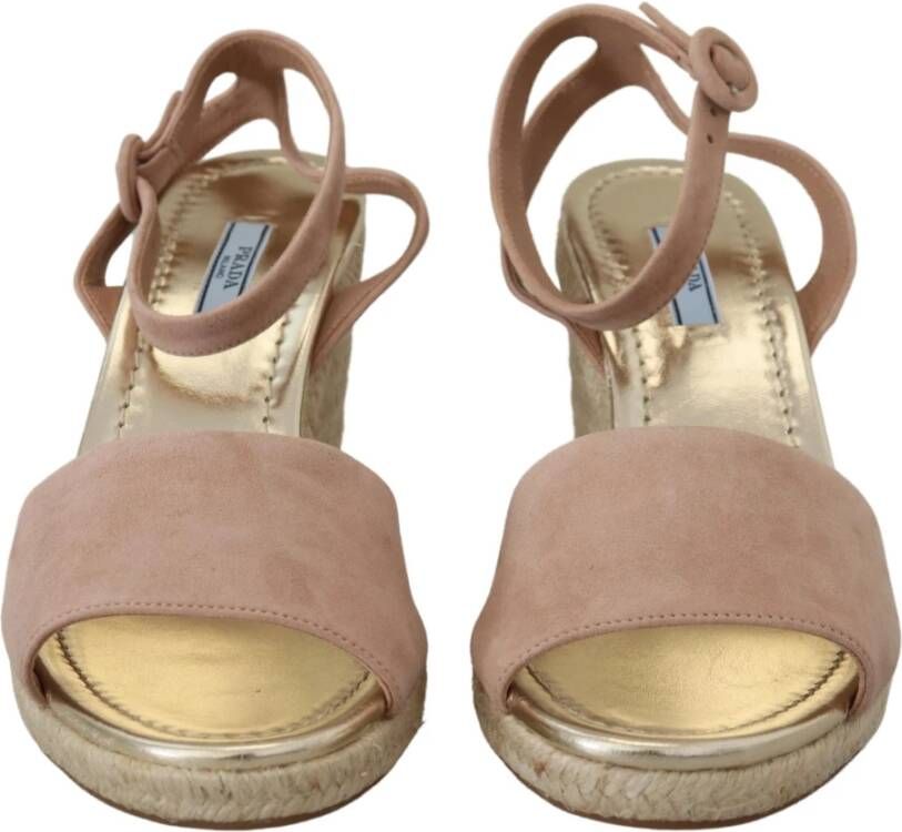 Prada Elegante Suède Sleehak Sandalen met Enkelband Pink Dames