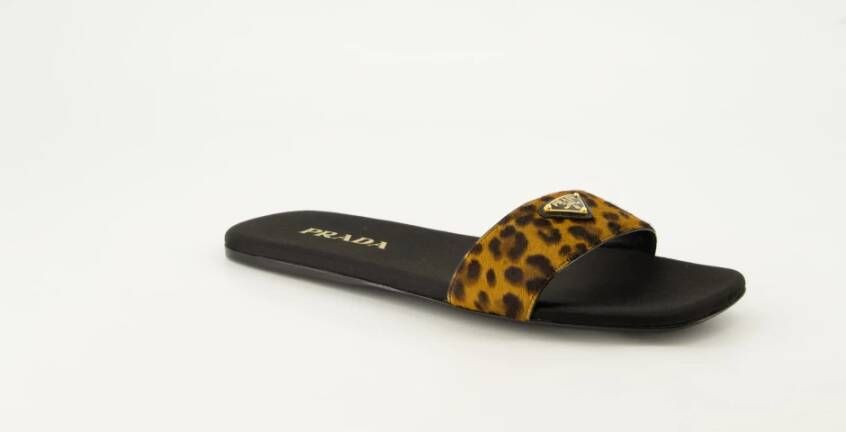 Prada Fluwelen Luipaard Sandalen Herfst-Winter Collectie Brown Dames