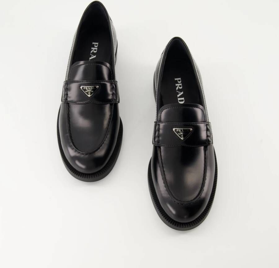 Prada Geborsteld leren loafers Black Dames