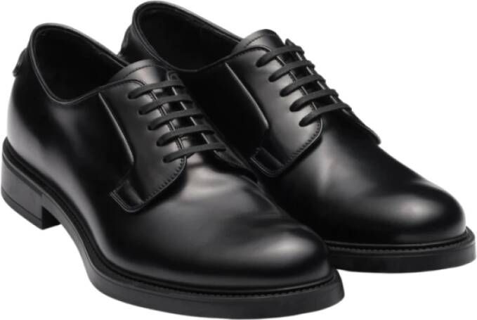 Prada Geborsteld leren veterschoenen Black Heren