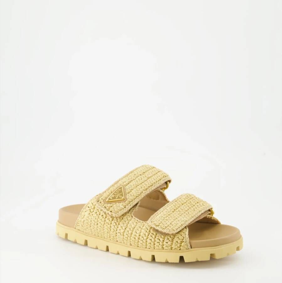 Prada Gebreide Slide Sandalen Beige Dames