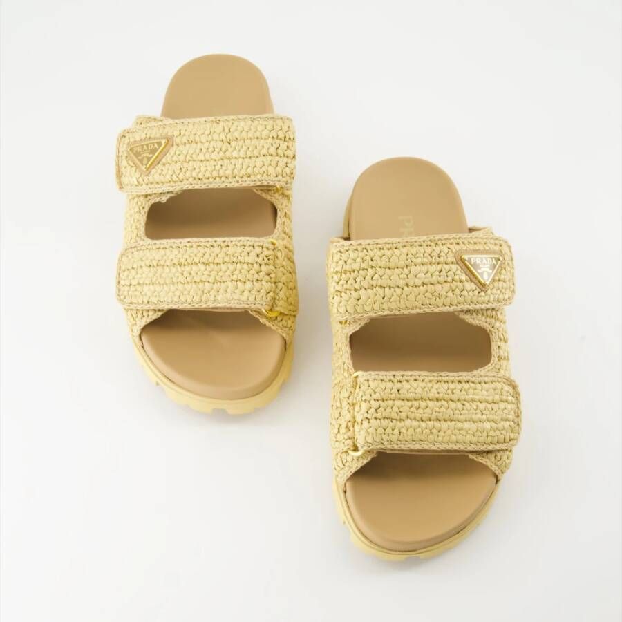 Prada Gebreide Slide Sandalen Beige Dames