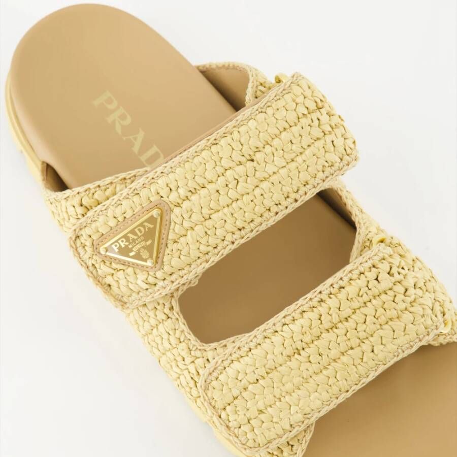 Prada Gebreide Slide Sandalen Beige Dames