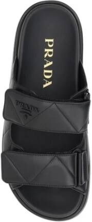 Prada Gewatteerde Lamsskin Sleehak Sandalen met Velcro Straps Black Dames