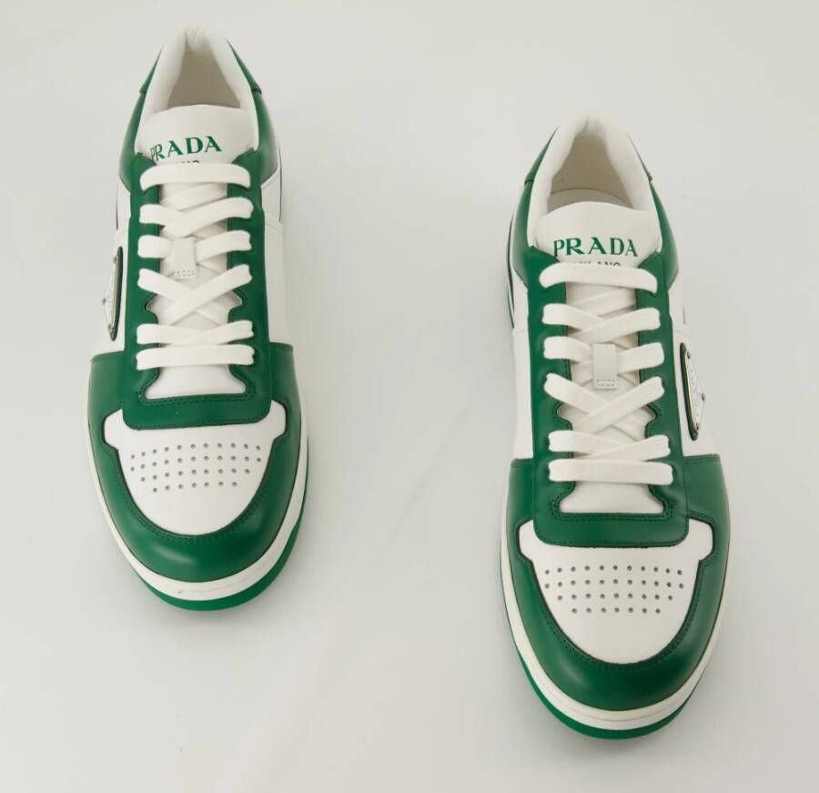 Prada Groen en wit lederen Baskets Downtown Multicolor Heren