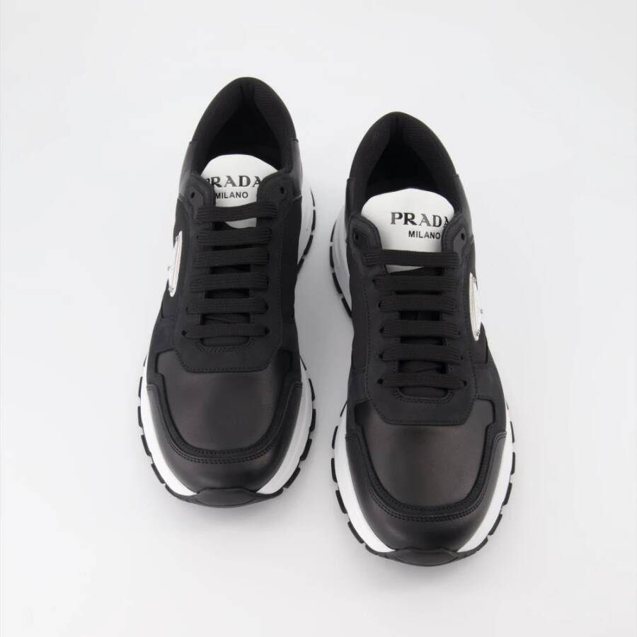 Prada Leren en Re-Nylon Sneakers Black Heren