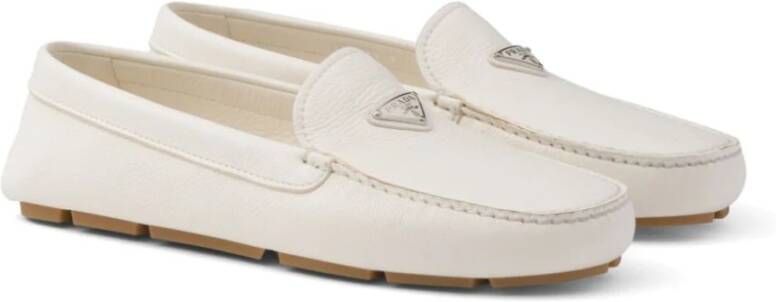 Prada Leren Loafers met Driehoekig Logo Detail White Heren