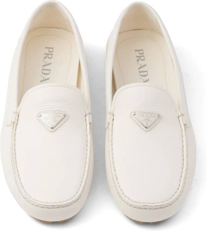 Prada Leren Loafers met Driehoekig Logo Detail White Heren