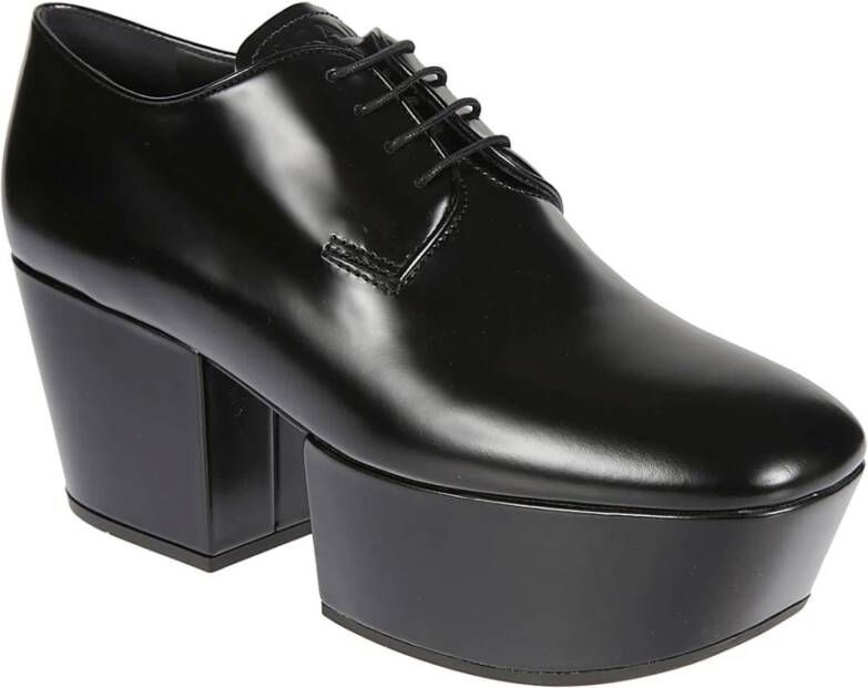 Prada Leren Platform Loafers Veters Hak Black Dames