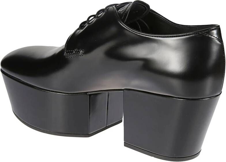 Prada Leren Platform Loafers Veters Hak Black Dames