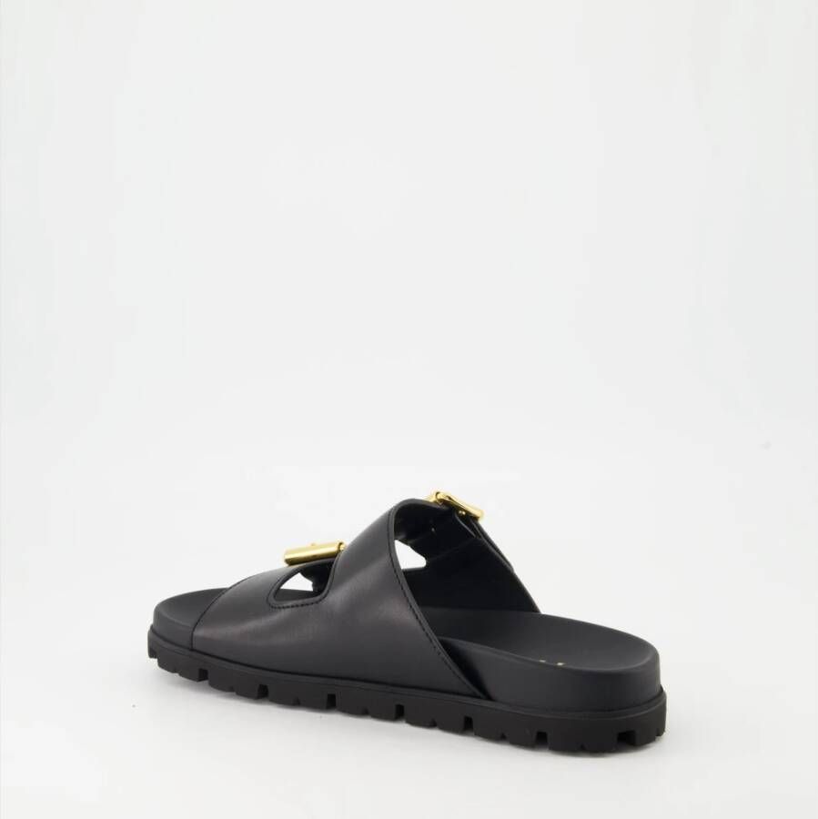 Prada Leren Slippers Black Dames