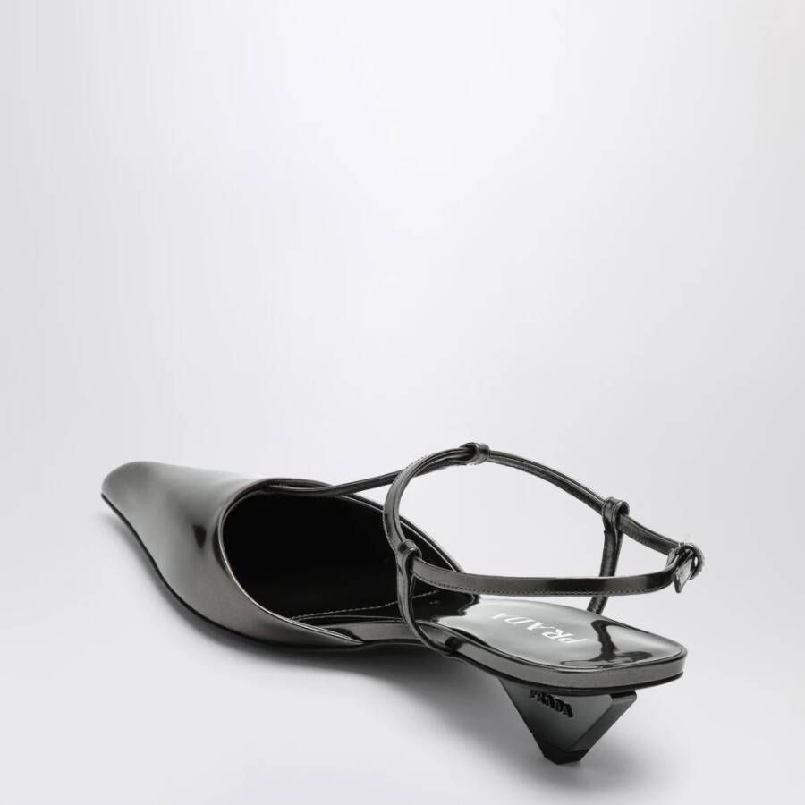 Prada Metallic Slingback Lage Hakken Black Dames