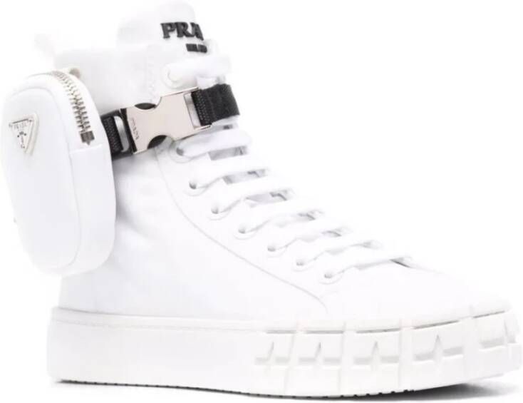 Prada Nylon Logo Pouch Sneakers Wit Rubber White Dames