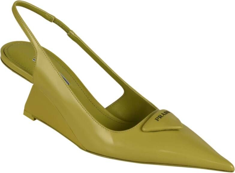 Prada Leren Block-Heel Pumps Groen Dames