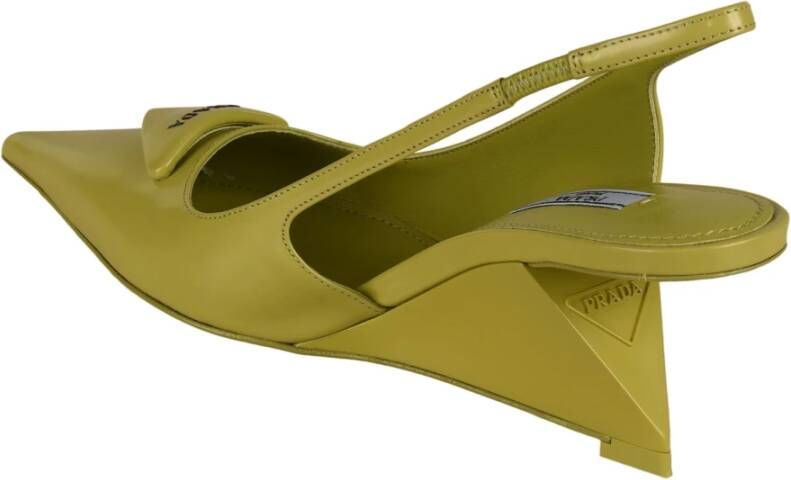 Prada Leren Block-Heel Pumps Groen Dames