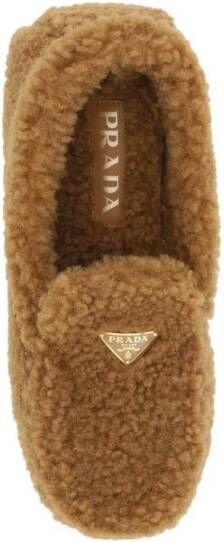 Prada Shearling Loafers met Iconisch Driehoekig Logo Brown Dames