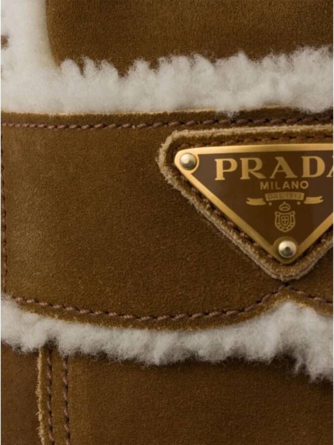 Prada Shearling Trim Slip-On Platte Schoenen Brown Dames