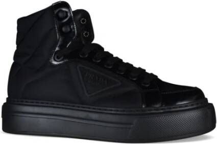 Prada Zwarte Geborsteld Leren High-Top Sneakers Zwart Dames