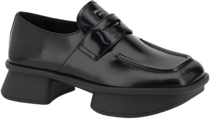 Prada Stijlvolle Leren Loafers met Vierkante Neus Black Dames