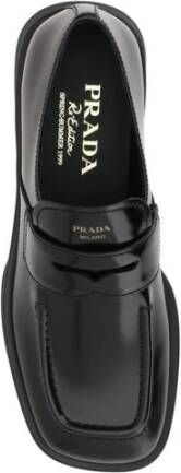 Prada Stijlvolle Leren Loafers met Vierkante Neus Black Dames