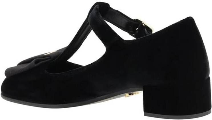 Prada Velvet Ballerina's met Blokhak Black Dames