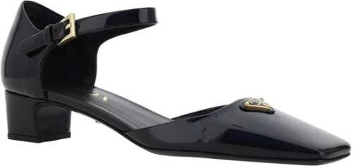 Prada Vierkante neus leren pumps met enkelband Black Dames