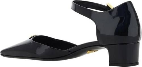 Prada Vierkante neus leren pumps met enkelband Black Dames