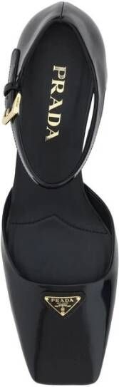 Prada Vierkante neus leren pumps met enkelband Black Dames