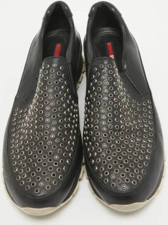 Prada Vintage Pre-owned Leather sneakers Black Dames