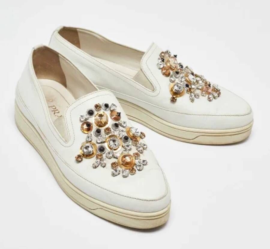 Prada Vintage Pre-owned Leather sneakers White Dames