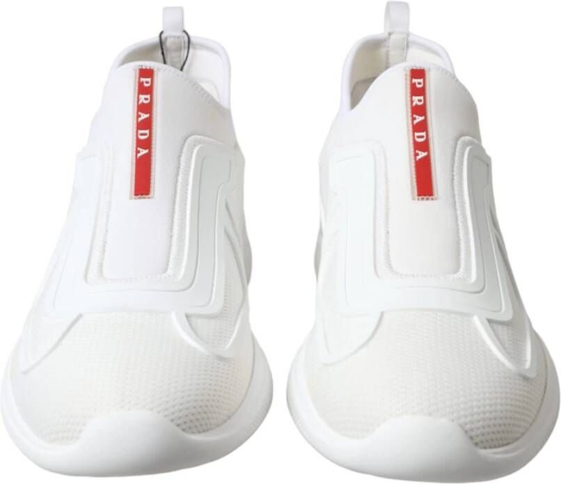 Prada Witte Gebreide Sneakers met Logo Detail White Heren