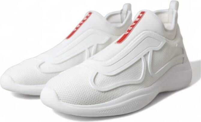 Prada Witte Gebreide Sneakers met Logo Detail White Heren