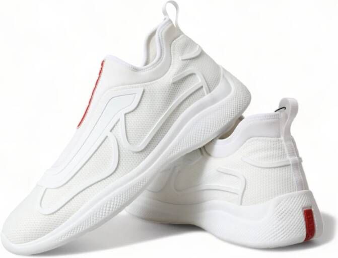 Prada Witte Gebreide Sneakers met Logo Detail White Heren