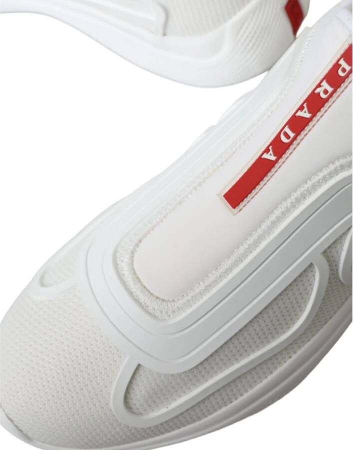 Prada Witte Gebreide Sneakers met Logo Detail White Heren