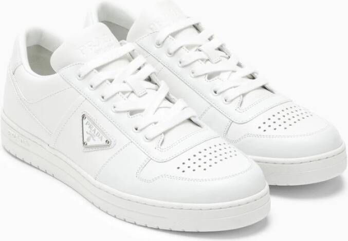 Prada Witte Leren Sneakers met Logo Detail White Heren