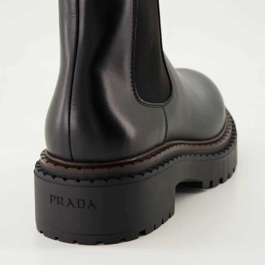 Prada Zwarte Leren Laarzen Amandel Teen Black Heren