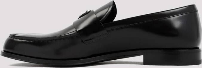 Prada Zwarte Leren Loafers Amandel Teen Black Heren