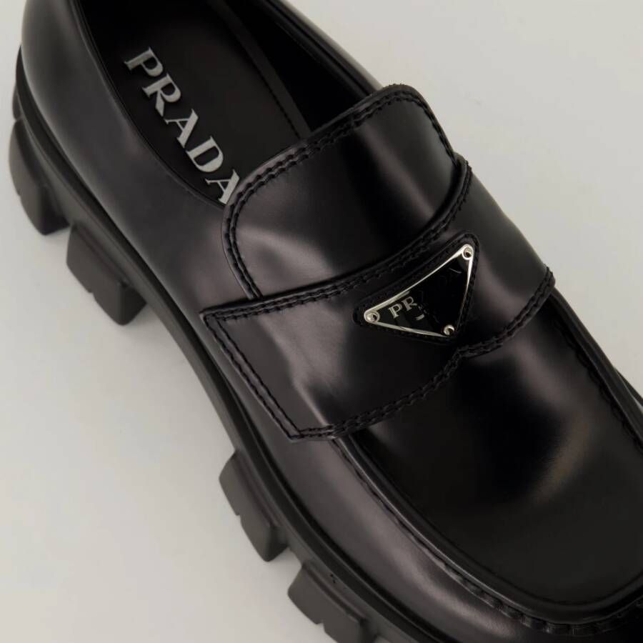 Prada Zwarte leren Monolith instappers Black Heren