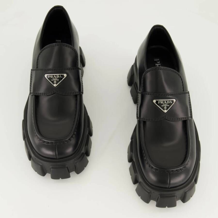 Prada Zwarte leren Monolith instappers Black Heren