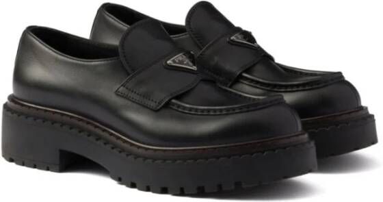 Prada Zwarte Leren Platte Schoenen Black Heren