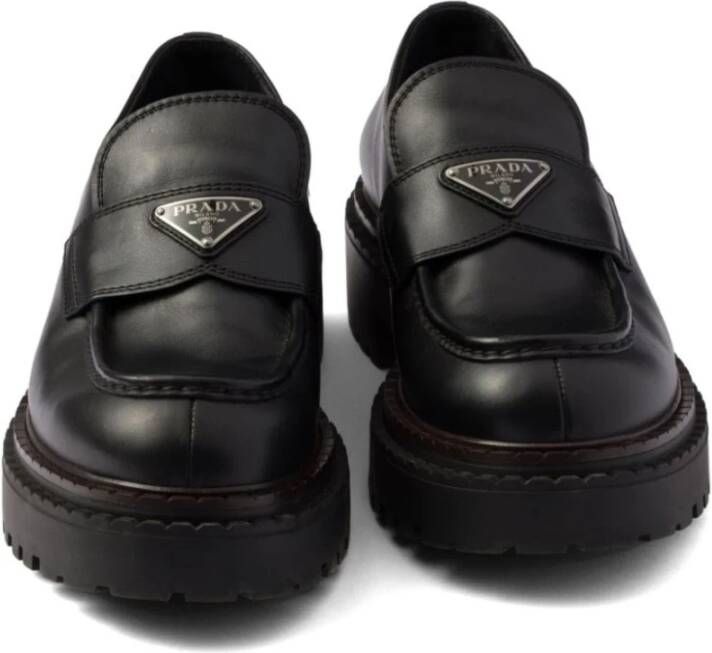 Prada Zwarte Leren Platte Schoenen Black Heren