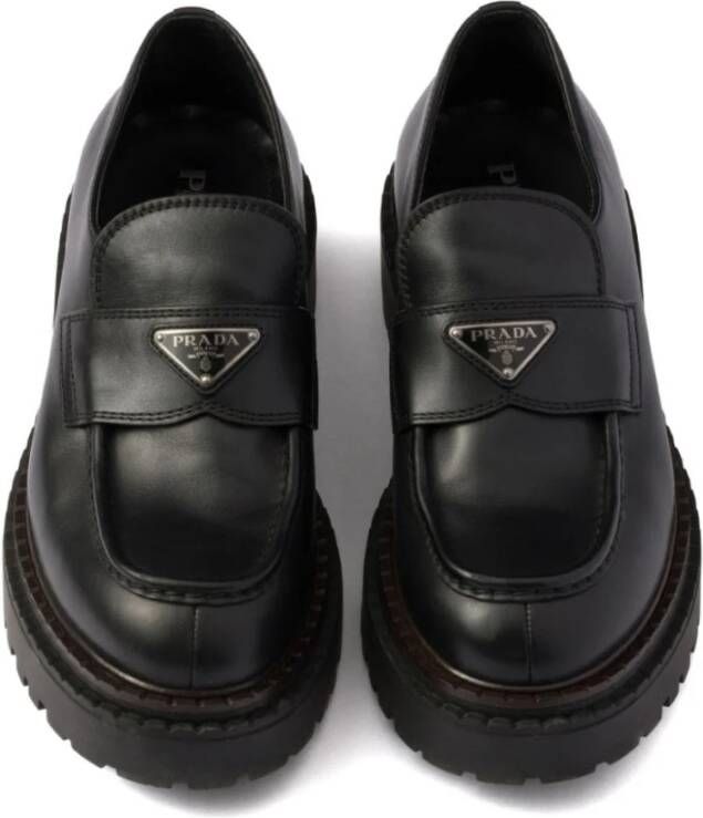 Prada Zwarte Leren Platte Schoenen Black Heren