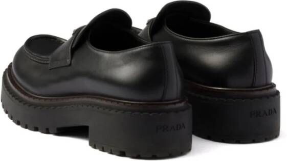 Prada Zwarte Leren Platte Schoenen Black Heren