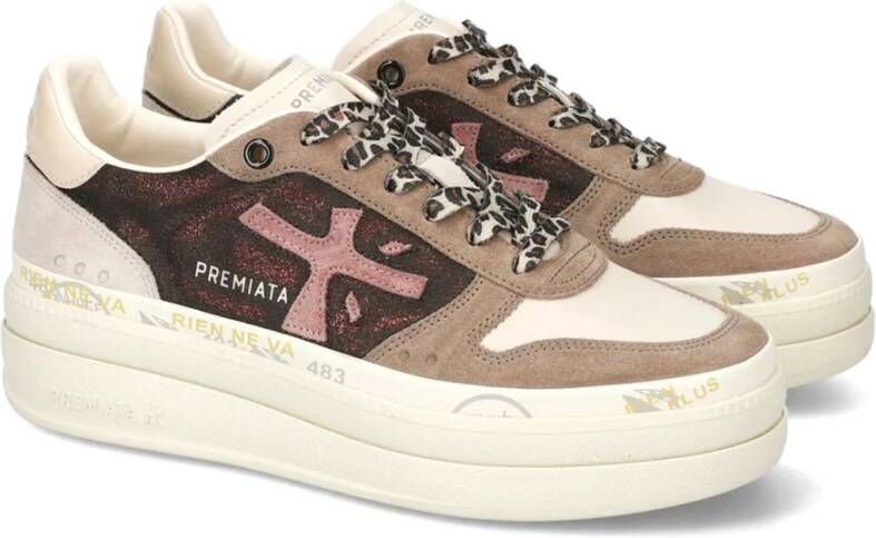 Premiata Beige Glitter Sneakers met Leren Hak Multicolor Dames