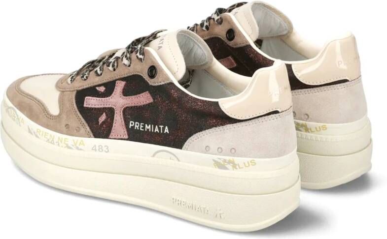 Premiata Beige Glitter Sneakers met Leren Hak Multicolor Dames