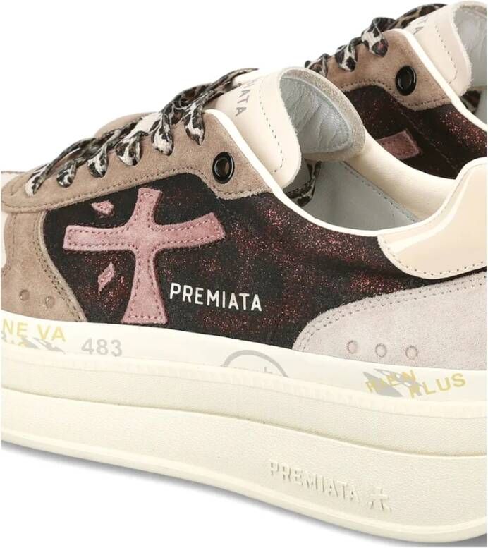 Premiata Beige Glitter Sneakers met Leren Hak Multicolor Dames