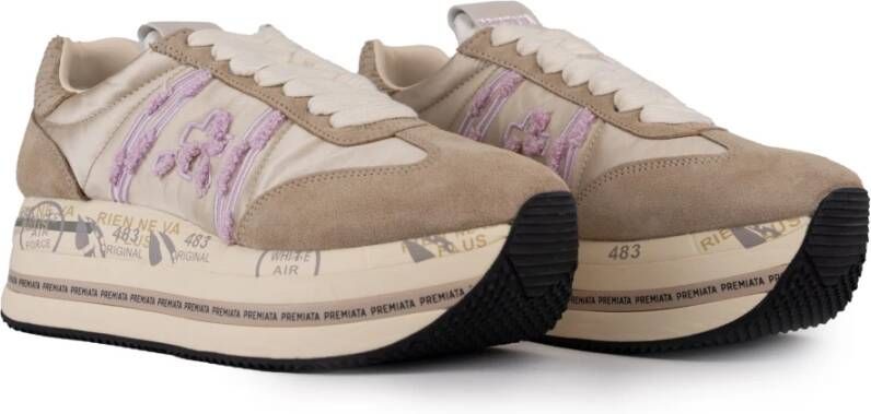 Premiata Beige Leren en Stoffen Sneakers Beige Dames